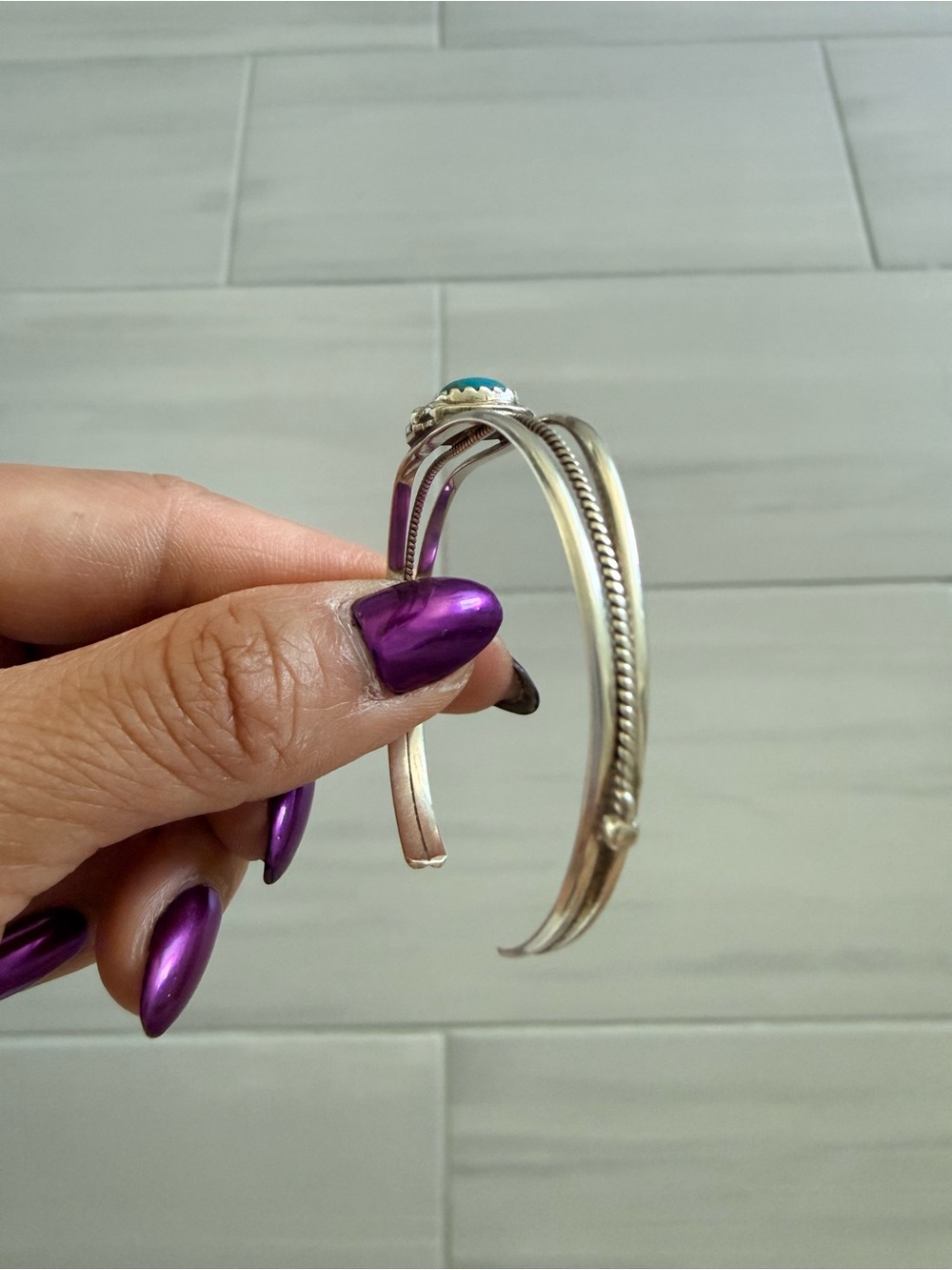 Very Small Sterling Silver Kingman Turquoise Cuff - Can be child’s size - Picture 7 of 8